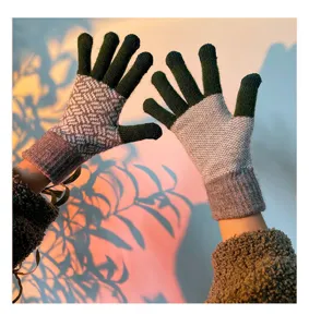Women winter knit touch screen gloves warm stylish jacquard pattern gloves for cold weather