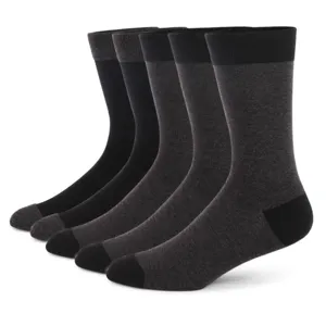 Detailed view of men's business dress socks featuring classic black and dark gray cotton blend.