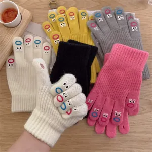Women winter cute knit gloves touch screen warm thick fuzzy wool fashion accessories
