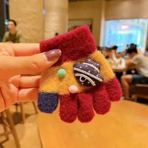 Toddler winter knit gloves cute colorful five finger warm baby gloves for 1-3 years old