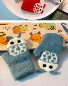 Toddler winter warm cute beetle plush mittens boys girls thick cozy fleece lined gloves