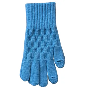 Women winter warm knitted gloves retro touch screen cycling windproof blue mittens