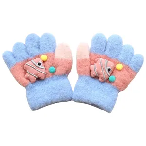 Cute kids knitted five-finger gloves winter warm toddler gloves for baby boys and girls