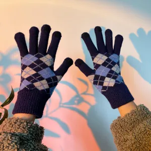 Guanti in maglia a quadri caldi touch screen per donne invernali guida eleganti