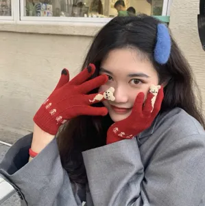 Women S Cute Cat Touch Screen Knit Gloves Winter Warm Thickened Velvet Cycling Gloves