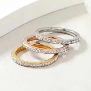 Minimalistisch 2mm Edelstahl Strass Ring Für Damen Gold Silber Roségold Galvanisiert Dünner Bandring Schmuck Geschenk