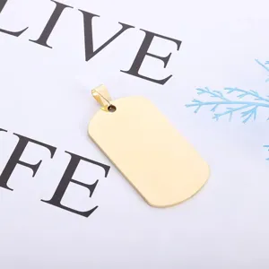 Gold stainless steel dog tag pendant, blank engravable men hip hop necklace jewelry