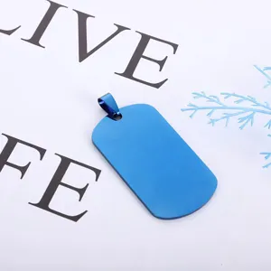 Blue stainless steel dog tag pendant blank military style necklace fashion jewelry