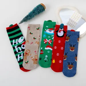 Women Christmas Cotton Blend Mid Tube Socks Cute Santa Claus Reindeer Gingerbread Man Cartoon Festive Winter Hosiery