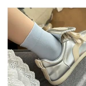 Women's solid color ribbed mid-tube socks, breathable casual spring summer daily wear.