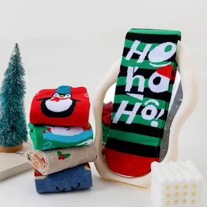 Christmas magnetic holding hands socks detail, cute penguin snowman patterns and stripes.