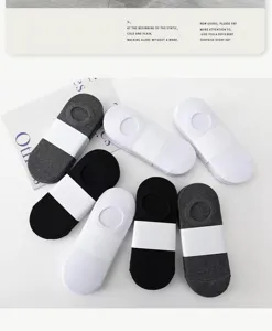 Detail view of mens low cut invisible socks in black white grey with anti slip silicone grip.