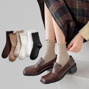 Women Casual Cotton Slouch Socks Japanese JK Style Ruffle Trim Crew Socks