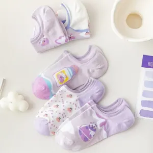 Cute cartoon cotton shallow mouth boat socks for women spring summer sweet invisible socks