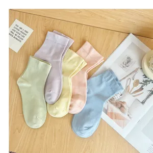 Solid color mid-tube casual women socks, breathable dopamine pastel socks, soft daily wear.