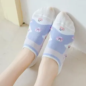 Summer thin low cut boat socks for women, sweet Japanese style cute cartoon pattern shallow socks.