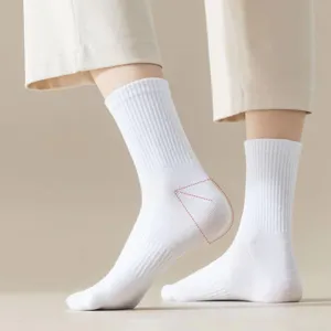 Plain white cotton crew socks for men, breathable business casual ribbed knit daily wear.