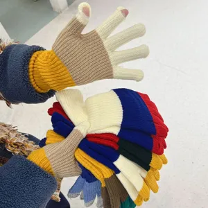 Women's Winter Warm Colorblocked Knit Touchscreen Gloves Long Cuff Fingerless Thermal Mittens For Cycling Daily Wear