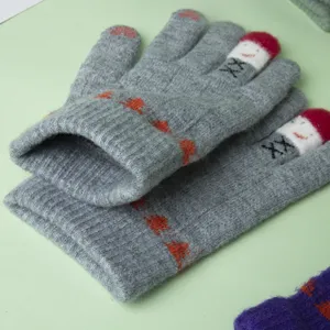 Cute winter women knitted gloves, warm touchscreen wool gloves for students riding outdoor.