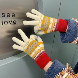 Women Winter Warm Knit Gloves Touchscreen Thermal Fleece Lined Snowflake Jacquard Daily Casual Cold Weather Gloves