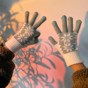 Gants en tricot d'hiver confortables pour femmes, gants tactiles chauds à motif de flocon.
