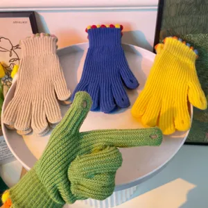 Korean ins style cute candy knit touch screen gloves for women winter warm thermal wear.