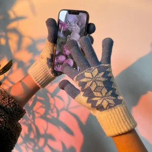 Gants en tricot chauds d'hiver pour femmes avec motif flocon de neige, tactiles et élégants.