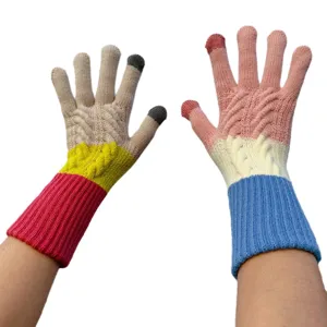 Women's winter warm color block knit gloves touchscreen cute knitted gloves for daily wear