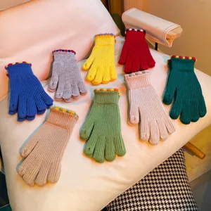 Korean style cute candy knitted touchscreen gloves for women winter warm riding fingerless.