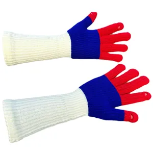 Extra long color-block knit touchscreen gloves for women winter warmth stylish split finger design.