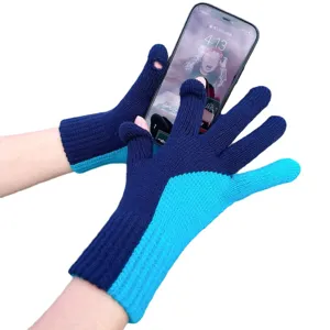 Unisex retro colorblock knitted touchscreen gloves for winter cycling and outdoor warmth.