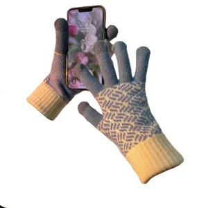 Winter knitted touchscreen gloves for women, fleece lined warm jacquard couple gloves