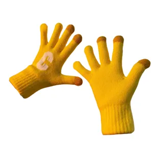 Women thick knit touch screen gloves sweet candy yellow winter warm gloves with cute letter C