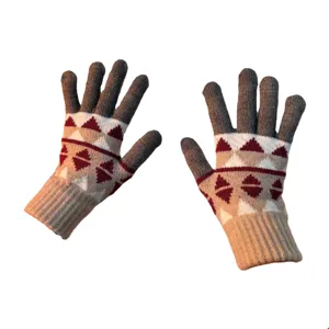 Winter warm knit gloves for women and men, Japanese retro geometric pattern touchscreen design.