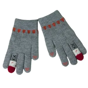 Women winter warm knitted touch screen gloves cute grey knit gloves with cartoon pattern