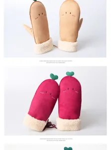 Cute plush winter mittens for women, thick warm fleece lined cute cartoon design gloves.