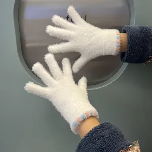 Women Winter Warm Mink Velvet Gloves Sweet Solid Color Jacquard Touch Screen Cold Proof Cycling Mittens