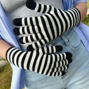 Winter Warm Knit Touch Screen Gloves Black White Striped Fingerless Gloves Cold Proof Couple Gloves For Women Men