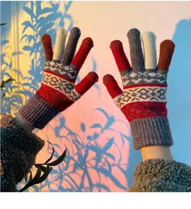 Cozy winter knit gloves for women, colorful touch screen thermal mittens for cold weather.