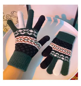 Winter plush knit gloves for women, cute touchscreen warm gloves for cycling and daily use.