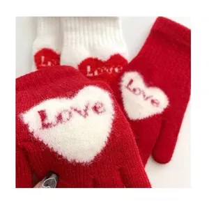 Rode witte gebreide handschoenen met hart love patroon winter warme pluche schattige stijl