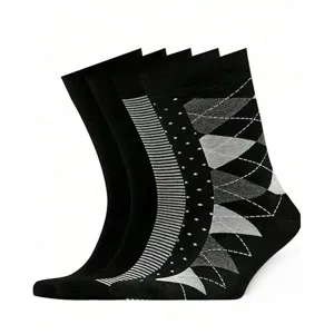 Mens business crew socks multipack solid black striped argyle cotton dress socks for men
