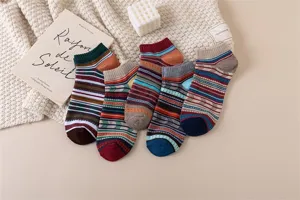 Herren Vintage gestreifte Kurzsocken atmungsaktive Baumwolle Sneakersocken Ethno Casual Socken