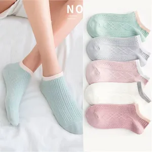 Women summer thin low cut boat socks sweet diamond knit pastel casual short socks