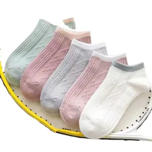 Women summer thin low-cut boat socks sweet pastel diamond knit short socks 5 pairs set