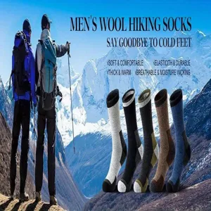 Warme Woll-Wandersocken für Herren, dicke Wintersocken mit farblich abgesetztem Design.