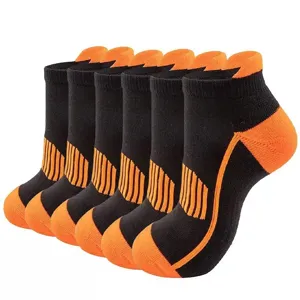Black and orange athletic ankle socks for men and women, breathable running sports short socks.