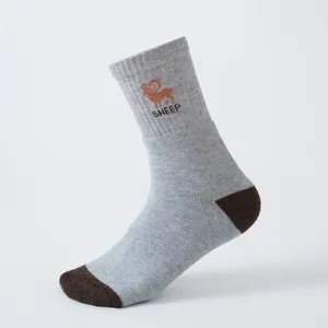 Men's thick thermal loop knit winter sock detail shot showcasing grey fleece design features.