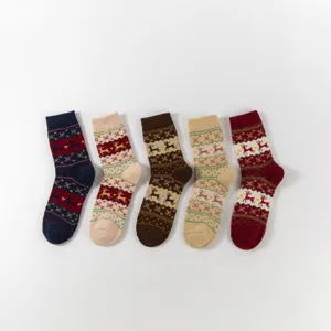 Christmas Reindeer Knitted Mid-Tube Socks Thickened Warm Vintage Winter Women Socks