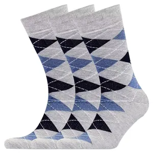 Nahaufnahme von karierten Herren Business Socken in Grau und Blau für den täglichen Büroalltag.